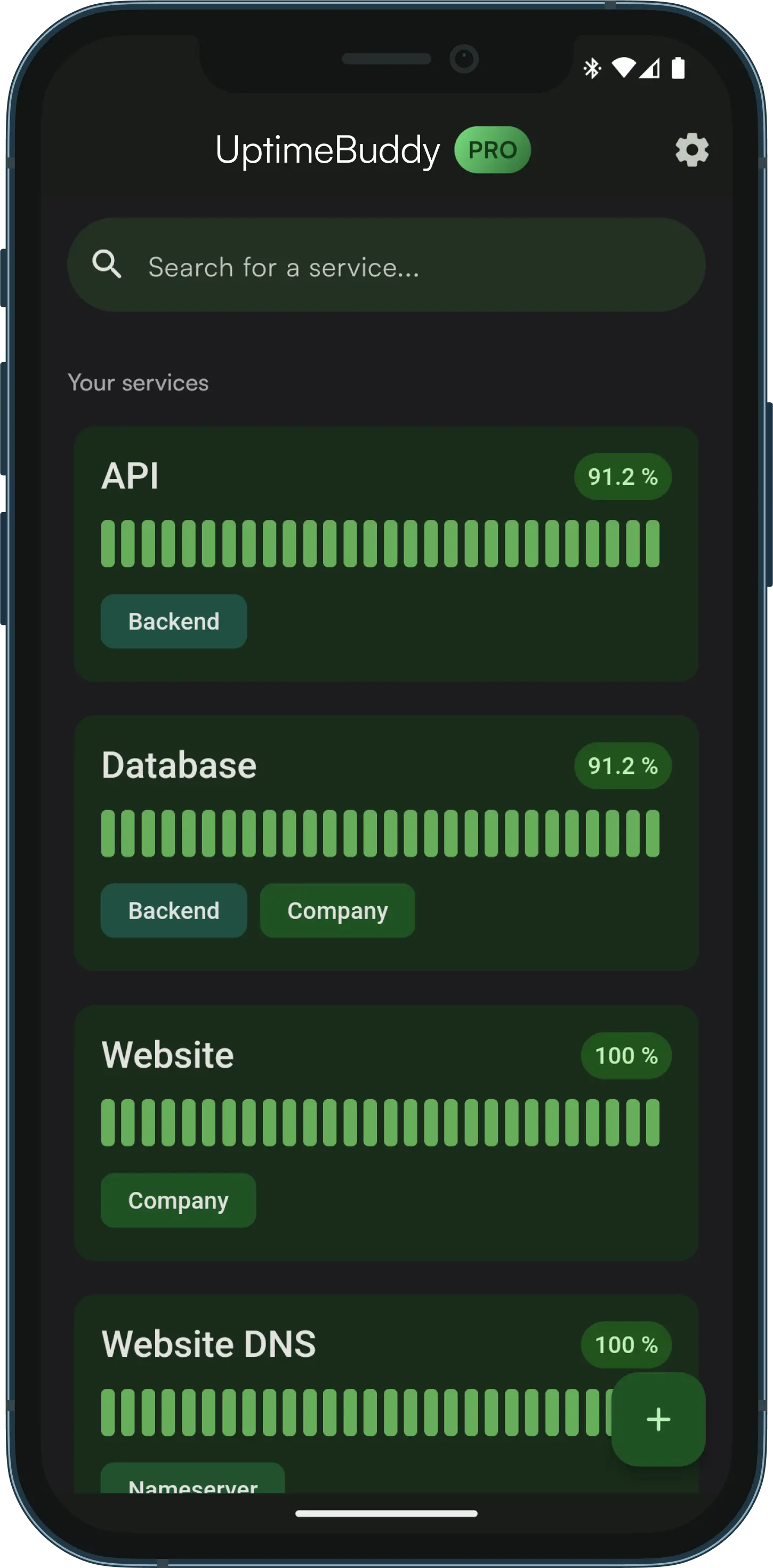 A phone showing the application dashboard